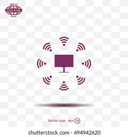 WiFi icon around the computer