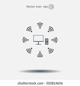 WiFi icon around the computer