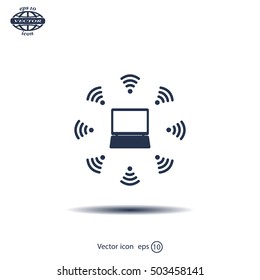 WiFi icon around the computer