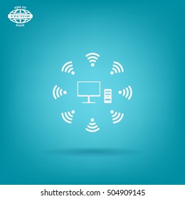 WiFi icon around the computer