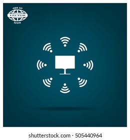 WiFi icon around the computer