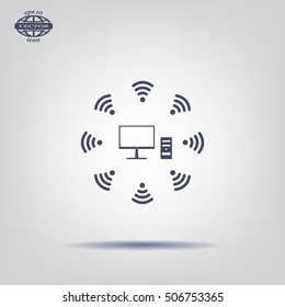 WiFi icon around the computer