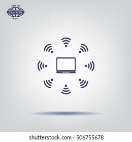 WiFi icon around the computer