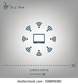 WiFi icon around the computer
