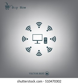 WiFi icon around the computer