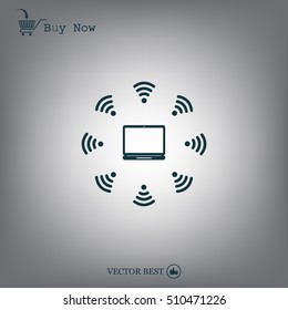 WiFi icon around the computer