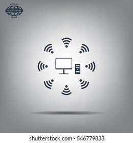 WiFi icon around the computer