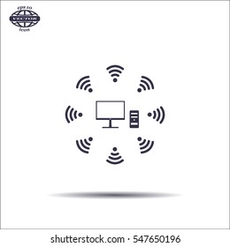 WiFi icon around the computer