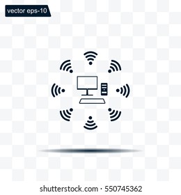 WiFi icon around the computer