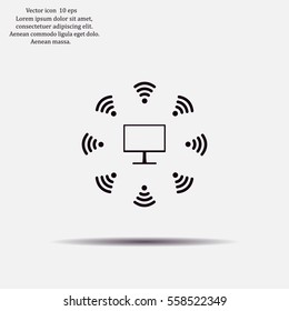 WiFi icon around the computer