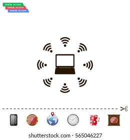 WiFi icon around the computer