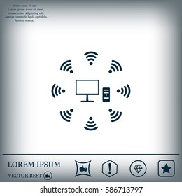 WiFi icon around the computer