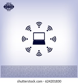 WiFi icon around the computer