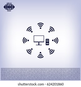 WiFi icon around the computer