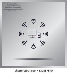 WiFi icon around the computer