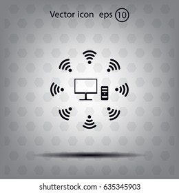 WiFi icon around the computer