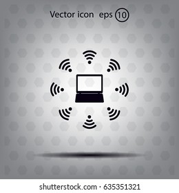 WiFi icon around the computer