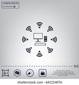 WiFi icon around the computer