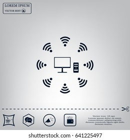 WiFi icon around the computer