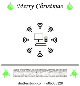 WiFi icon around the computer