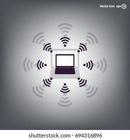 WiFi icon around the computer