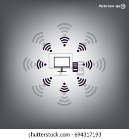 WiFi icon around the computer