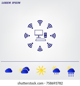 WiFi icon around the computer
