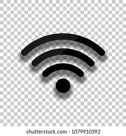 wi-fi icon. Black glass icon with soft shadow on transparent background