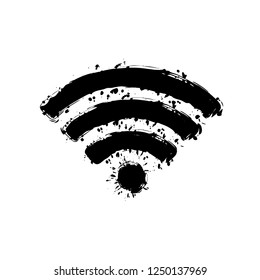 wi-fi icon. Black ink with splashes on white background