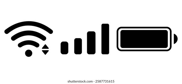 Wi-fi icon, charging status symbol, Status bar for phone. Vector phone mobile signal. wi-fi and mobile status bar connection icon, gsm signal icon. vector illustration.