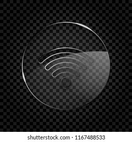 wi-fi icon. Icon in circle glass bubble on dark transparent grid. Glass style