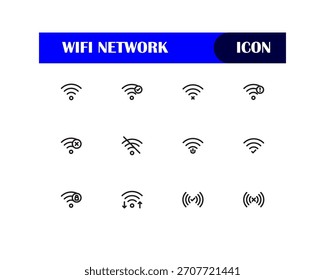 WIFI - Colección de iconos. Thin Line Set contiene iconos como WIFI, señal, enrutador, red, conexión, acceso, Internet y más. Conjunto de iconos web simples.