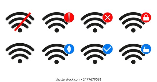 Wifi icon collection. Wireless internet signal pictogram. Wifi and wireless black icons. Set of wifi icons