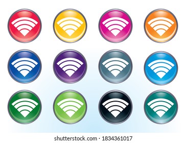 Wi-Fi icon, communication image. 12 sets of three-dimensional and colorful icons with glass texture and illustration materials.