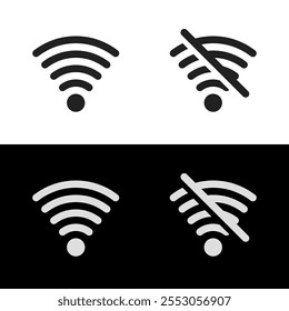 Ícone Wi-Fi. Conexão e desconexão. Símbolo da tecnologia sem fio a 24x24 pixels. Ilustração vetorial