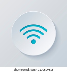 wi-fi icon. Cut circle with gray and blue layers. Paper style