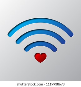 The WIFI icon is cut from the paper. Vector illustration. Paper art of the WIFI icon, isolated.