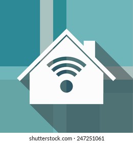 Wi-Fi icon. Flat design style modern vector illustration. Isolated on stylish color background. Flat long shadow icon. Elements in flat design. Geometric background.