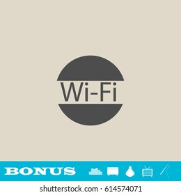 Wifi icon flat. Grey pictogram on light background. Vector illustration symbol and bonus button real estate, ottoman, vase, tv, fishing rod