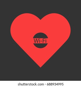Wifi icon flat. Simple pictogram on heart background. Vector illustration symbol