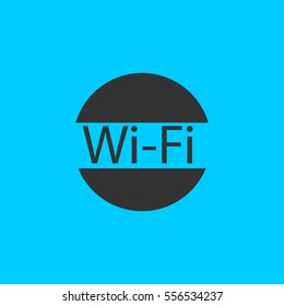 Wifi icon flat. Simple vector black pictogram on blue background