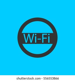 Wifi icon flat. Simple vector black pictogram on blue background