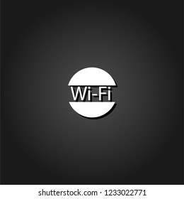 Wifi icon flat. Simple White pictogram on black background with shadow. Vector illustration symbol
