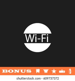 Wifi icon flat. White pictogram on black background. Vector illustration symbol and bonus button tooth, vase, star, mirror, bottle