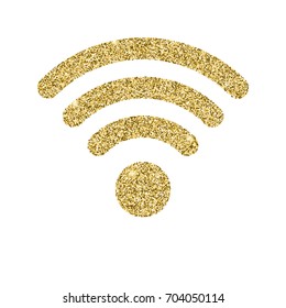 Wi-Fi icon with glitter effect, isolated on white background. Outline icon of wifi, vector pictogram. Symbol from golden particles dust.