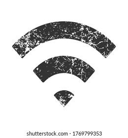 Wi-fi icon with grunge texture. Wifi symbol. Wireless internet connection sign. Simple flat shape logo. Black silhouette isolated on white background. Vector illustration image.