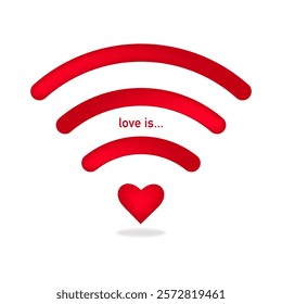 Wifi icon with heart. Love is...Free wifi sign isolated red icon. wi-fi network linear icon. signal sign and symbol. Public wifi area solid sign. Wifi icon wireless internet signal element flat symbol