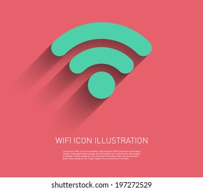 Wifi icon illustration with flat design and long shadow. Internet, signal, network. Clean and modern style