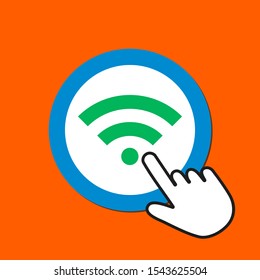 Wi-fi icon. Internet connection concept. Hand Mouse Cursor Clicks the Button. Pointer Push Press