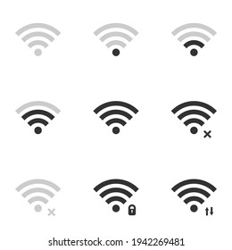 Wifi icon internet status vector illustrator. 640x640 pixels with connected unconnected and secure symbol. Telecom technology.